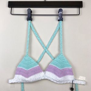 Vitamin A White Purple Crochet Bikini Size XS Sexy Knit Lavender Tassels Boho